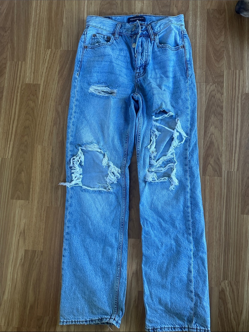 Aeropostale Women's Light Blue Distressed Boot Cut Jeans